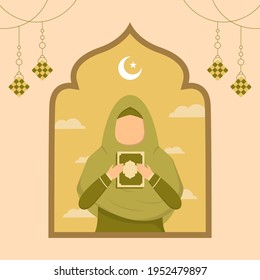 Hand drawn illustration of ramadan or eid al fitr days greeting concept on white background. Vector Illustration