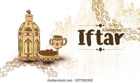 Hand drawn Illustration of Ramadan Kareem islamic design & Iftar Party with arabic pattern on Grunge Background. Hand drawn Illustration of Ramadan Kareem islamic design & Iftar Party with arabic pattern on Grunge Background.