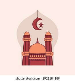 Hand drawn illustration of Ramadan Kareem Iftar party celebration. Islamic Holy Month 1442 H (Ramadan Mubarak). Can used for Greeting card, flyer, poster, banner. Vector illustration