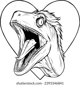 Hand drawn illustration of a raptor dinosaur