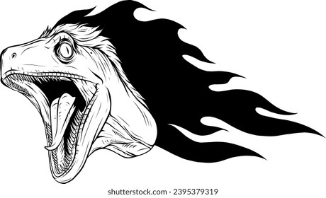 Hand drawn illustration of a raptor dinosaur