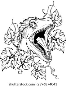 Hand drawn illustration of a raptor dinosaur
