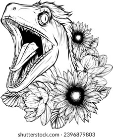 Hand drawn illustration of a raptor dinosaur