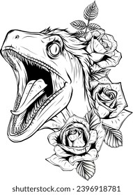 Hand drawn illustration of a raptor dinosaur