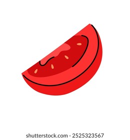 Hand drawn illustration of a red tomato slice, minimalist food design
