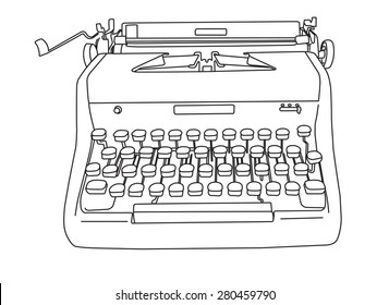 Hand drawn illustration of a retro manual typewriter in outline, ready for your custom colors. Vector EPS-10 file, transparency used. 