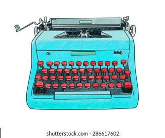 Hand drawn illustration of a retro manual typewriter. Vector EPS-10 file, transparency used. 