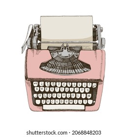 Hand drawn illustration of retro typewriter