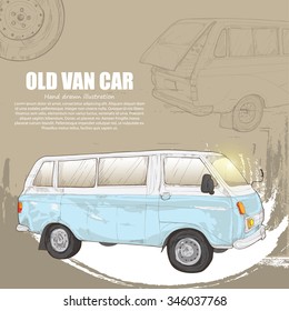 hand drawn illustration of retro van car