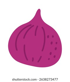 Hand drawn illustration of a ripe purple fig, capturing the fruit s unique texture and shape, ideal for food related designs or healthy eating promotions