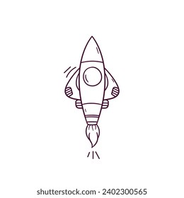 Ilustración de mano dibujada del icono del cohete. Ilustración del esbozo del vector Doodle