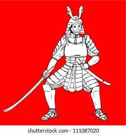 Hand drawn illustration of a samurai
