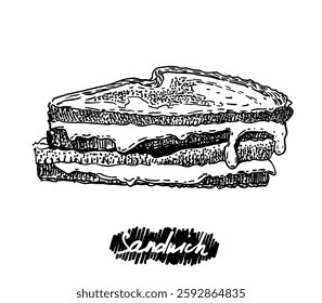 Hand drawn illustration of sandwich. Dessert templates collection for menu design, flyers and brochures. Engraving style hand drawn sketch, vector illustration.