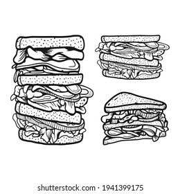 hand drawn illustration of a sandwich. vector, icon