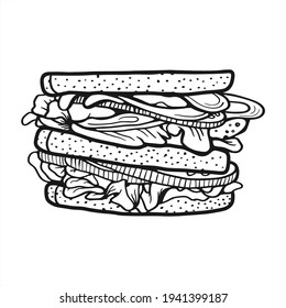 ilustración a mano de un sándwich. vector, icono