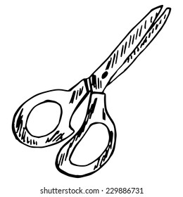 hand drawn illustration of scissors, Doodle 