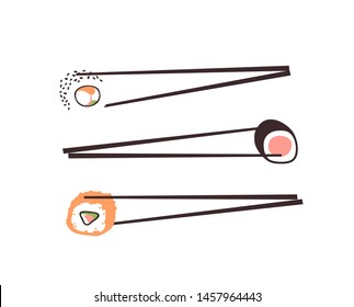 Hand drawn illustration sea food. Creative ink art work Asian dinner. Actual vector drawing sushi roll