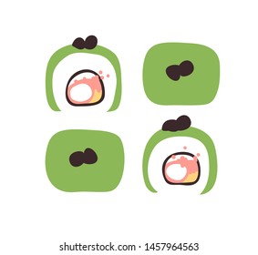 Hand drawn illustration sea food. Creative ink art work Asian dinner. Actual vector drawing sushi roll