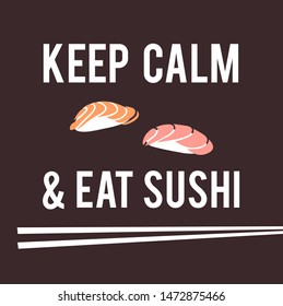 Hand drawn illustration sea food and quote. Creative ink art work Asian dinner. Actual vector drawing sushi roll and text