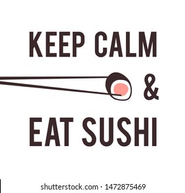Hand drawn illustration sea food and quote. Creative ink art work Asian dinner. Actual vector drawing sushi roll and text