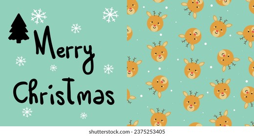 Handgezeichnete Illustration und nahtloses Muster mit süßen Cartoon-Weihnachtsrebern