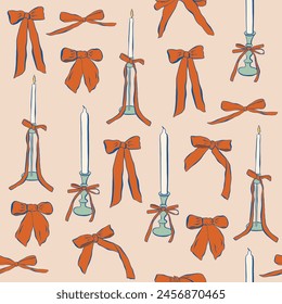 Hand drawn illustration seamless pattern. Sketch style party wedding illustrations. Vectors of bows, candle, Illustrations for wedding invitations, menus and parties. La dolce vita style.