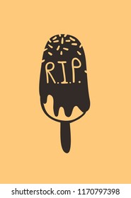 Hand drawn illustration Season Sweet. Creative ink art work. Actual vector drawing RIP Ice Cream. Artistic isolated Halloween food