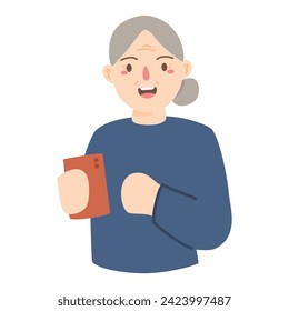 Hand drawn illustration seniors using technology