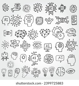 Handgezeichnete Illustration Set von AI-Symbolen