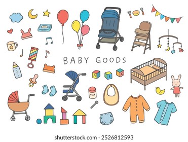 Handgezeichnetes Illustrationssatz für Babyartikel