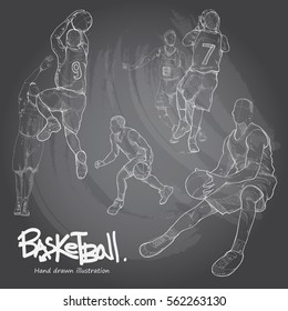 hand drawn illustration set of basketball player.