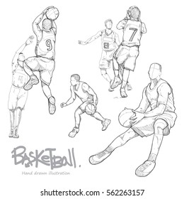 hand drawn illustration set of basketball player.