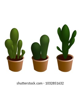 Hand drawn illustration set cactus