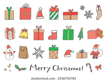 Hand drawn illustration set of christmas gifts