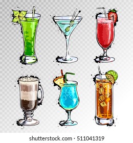 Hand drawn illustration of set of cocktails