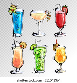 Hand Drawn Illustration Of Set Of Cocktails