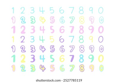 Hand drawn illustration set of cute numbers in pastel colors