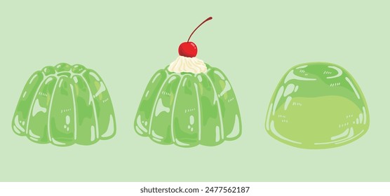 
Hand drawn illustration set of green jelly in various shapes