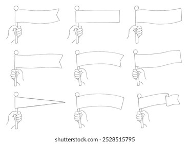 ilustração desenhada à mão conjunto de mãos segurando bandeiras