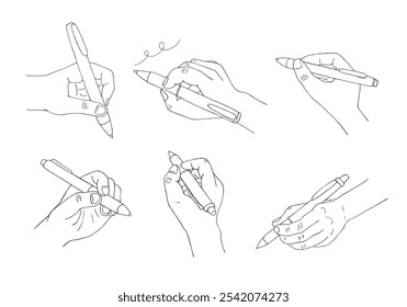 ilustração desenhada à mão conjunto de mãos segurando canetas