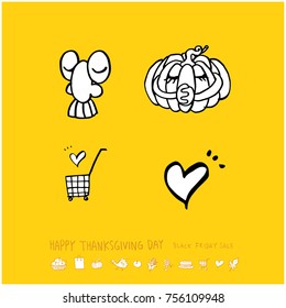 Hand drawn illustration set / Happy Thanksgiving Day - vector