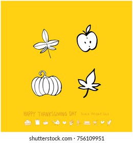 Hand drawn illustration set / Happy Thanksgiving Day - vector