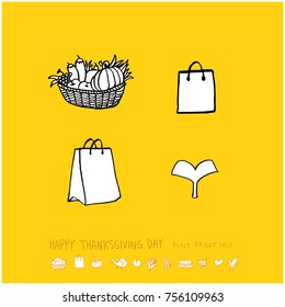 Hand drawn illustration set / Happy Thanksgiving Day - vector