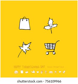 Hand drawn illustration set / Happy Thanksgiving Day - vector