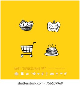 Hand drawn illustration set / Happy Thanksgiving Day - vector