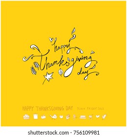 Hand drawn illustration set / Happy Thanksgiving Day - vector