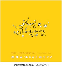 Hand drawn illustration set / Happy Thanksgiving Day - vector