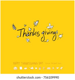 Hand drawn illustration set / Happy Thanksgiving Day - vector