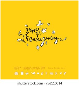 Hand drawn illustration set / Happy Thanksgiving Day - vector