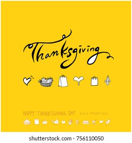Hand drawn illustration set / Happy Thanksgiving Day - vector
